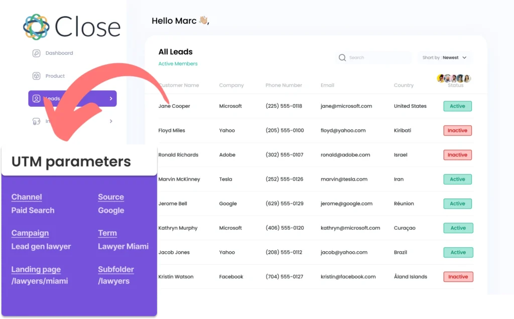 Capture UTM parameters into Close