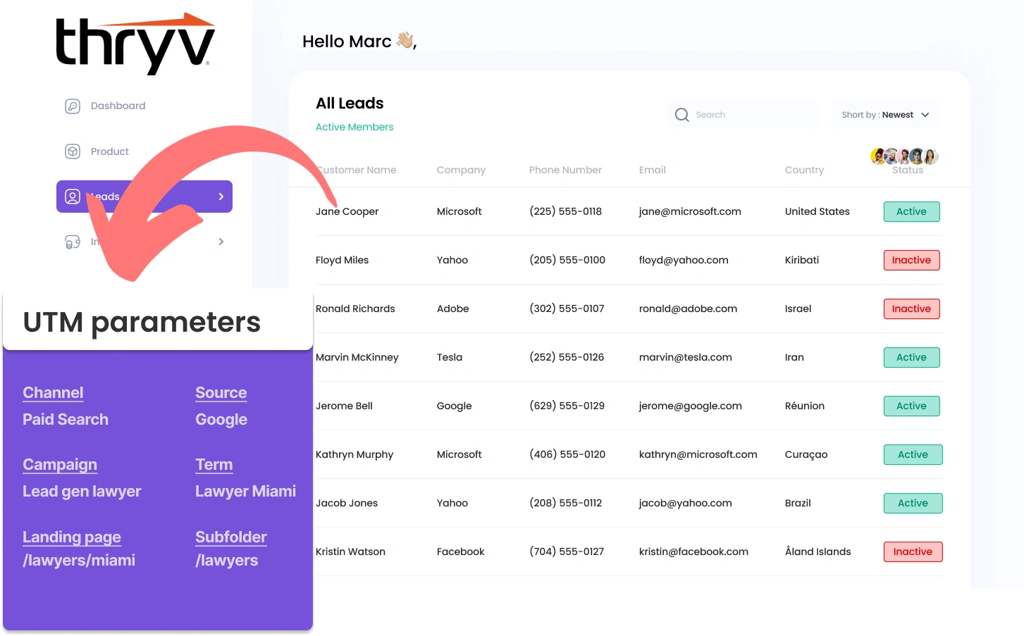 Capture UTM parameters into Thryv