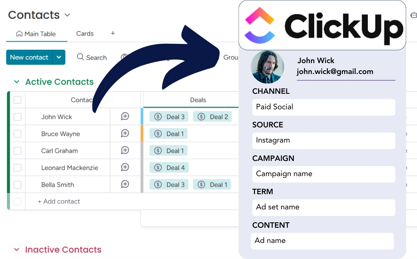 Lead source tracking ClickUp CRM